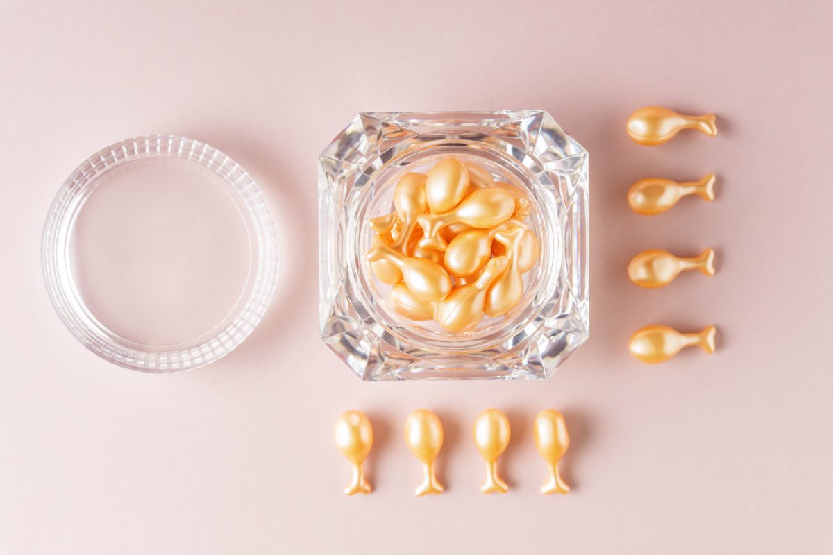 supplements in a glass container